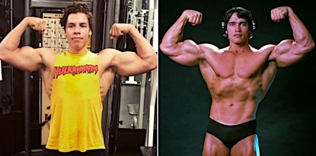 Tal Pai, tal Filho: Joseph Baena revive as poses clássicas de Schwarzenegger