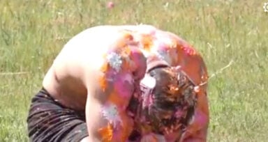 Bodybuilder Shot With Paintballs Generation Iron