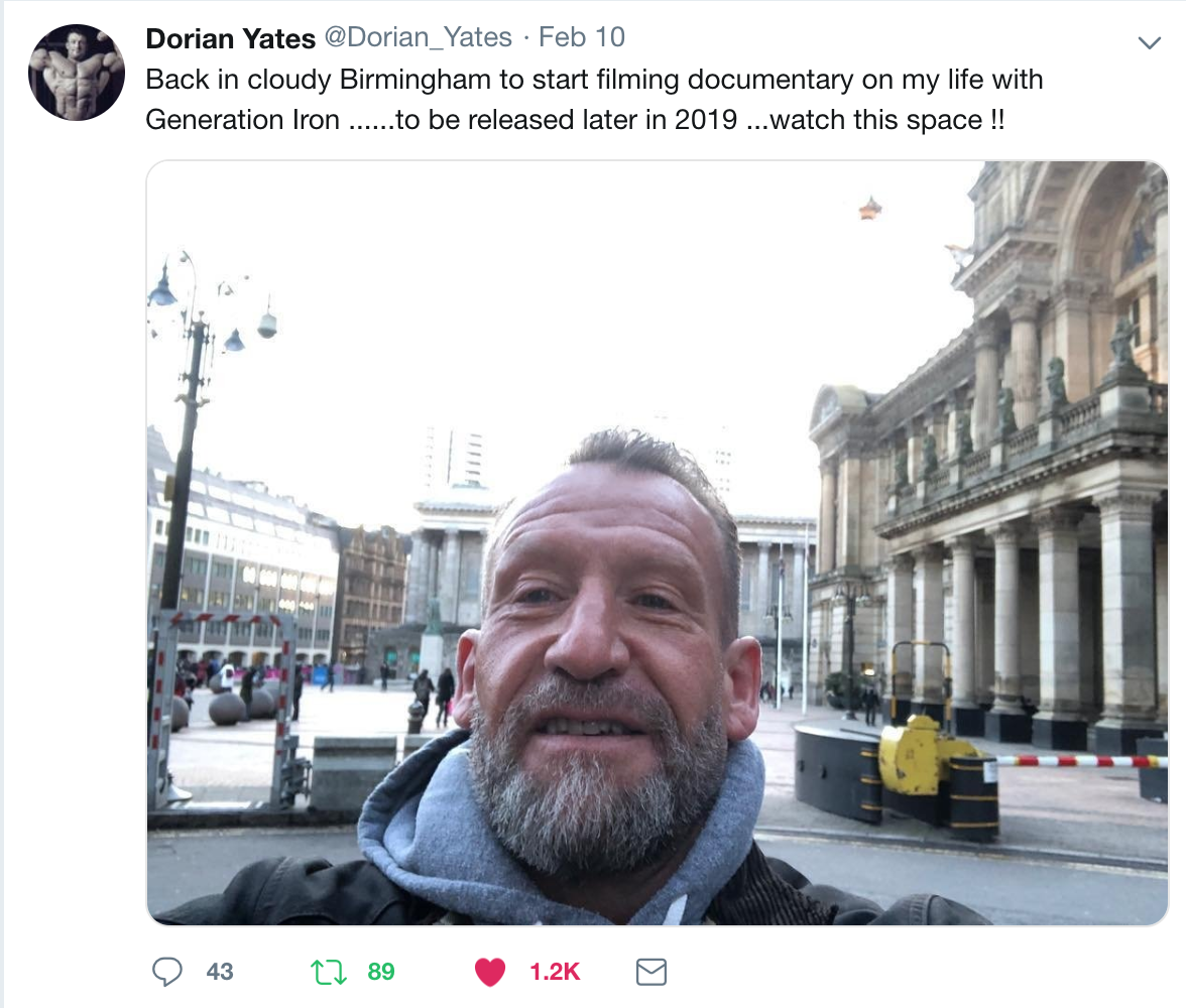 Dorian Yates documentary twitter announcement Generation Iron