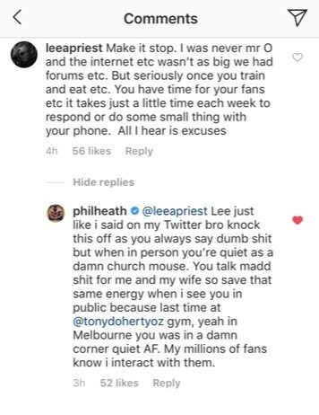 Phil Heath vs Lee Priest Comment Instagram
