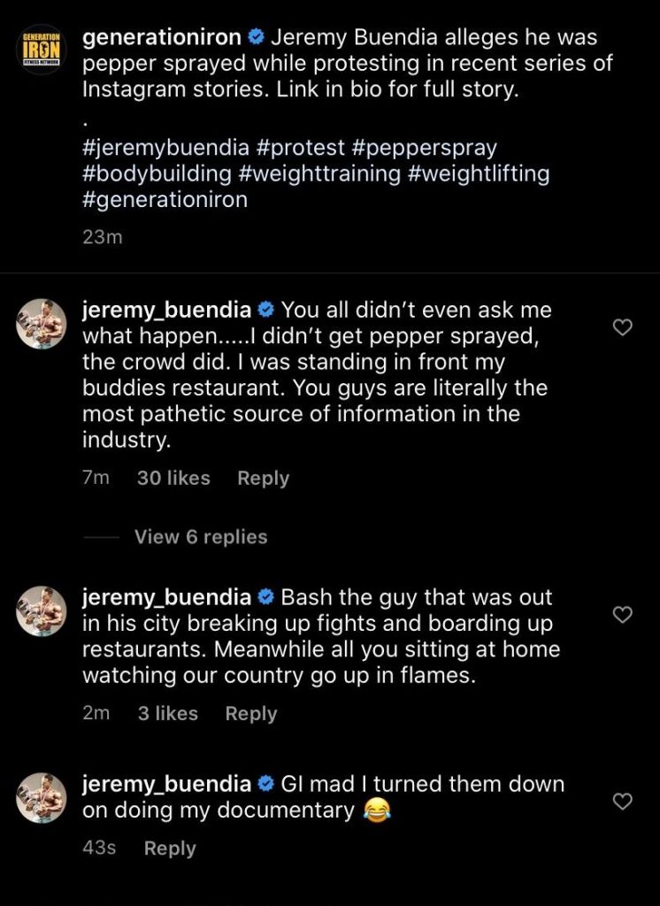 Jeremy Buendia vs Generation Iron Instagram comments