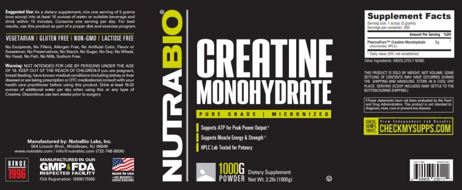 Nutrabio Creatine Monohydrate Pure Grade Micronized Powder Review