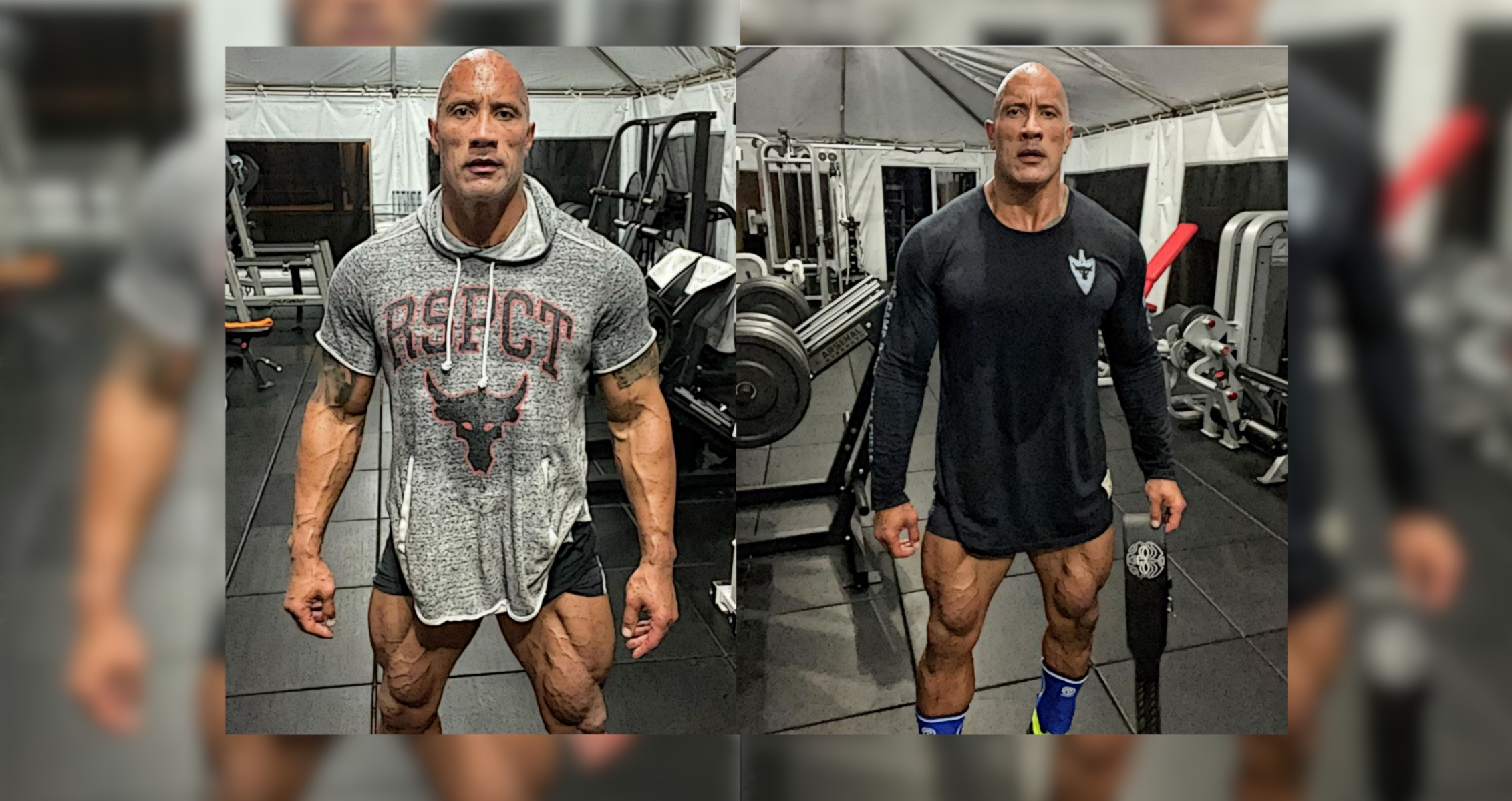 Dwayne Johnson shows off his ripped muscular thighs after gym leg
