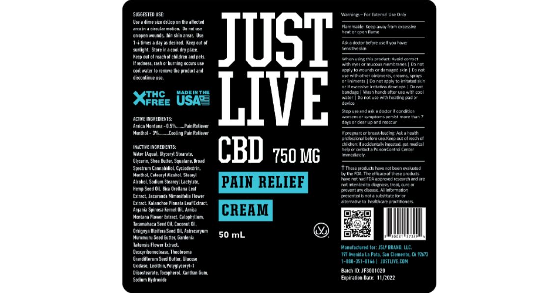 Just Live CBD Pain Relief Cream