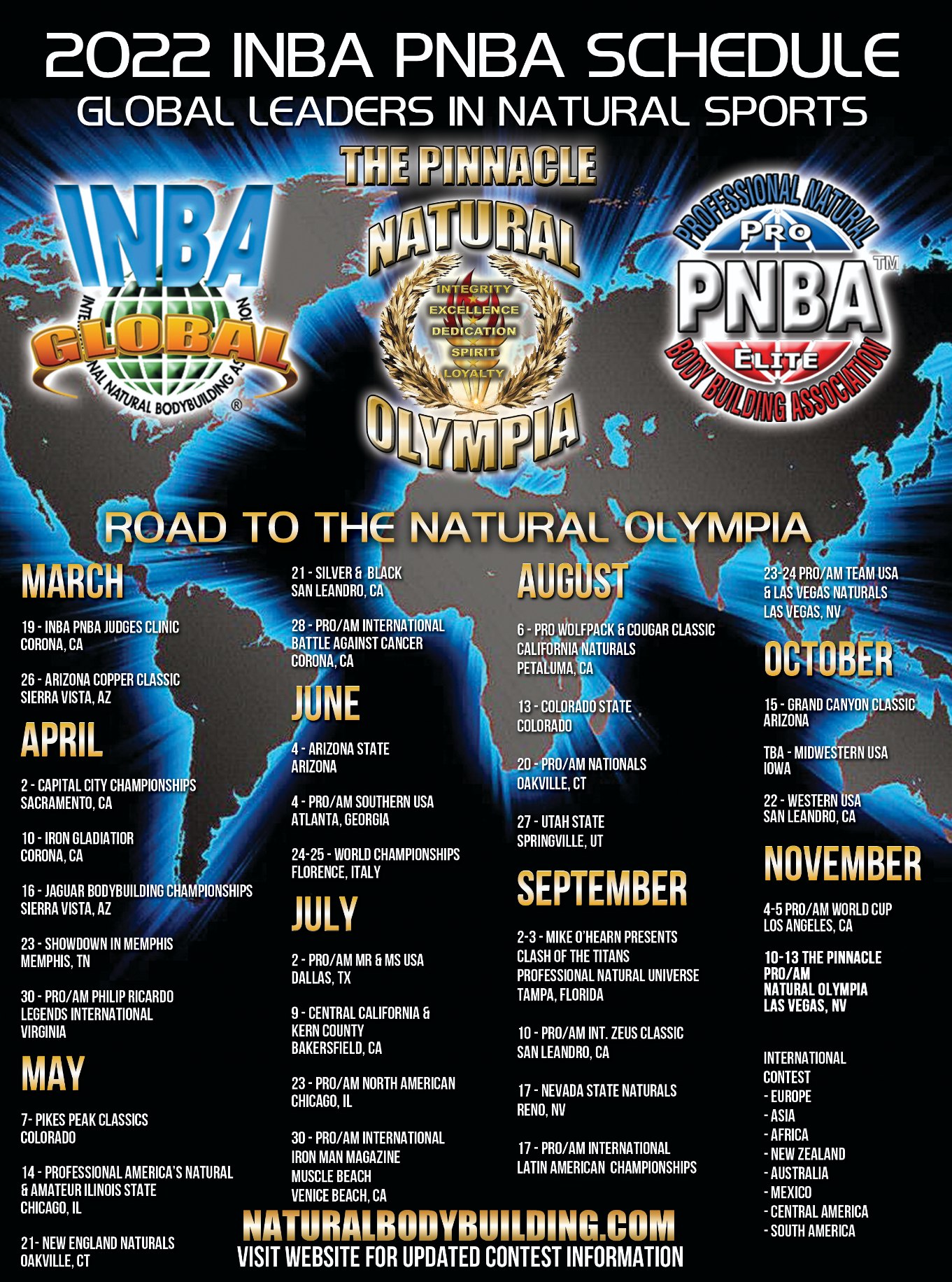 INBA PNBA 2022 Natural Bodybuilding Schedule