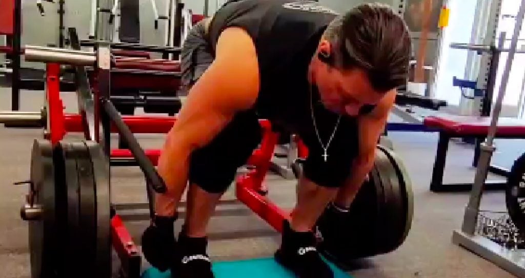 Chad Martin performs machine hammer deadlifts