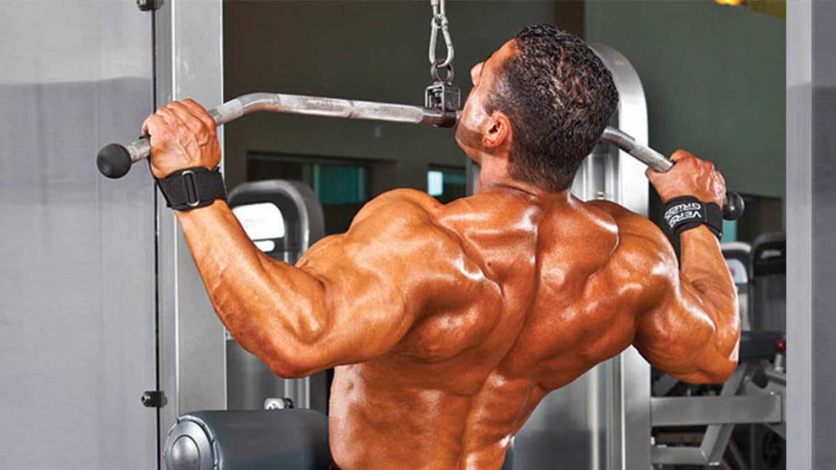 wide grip lat pulldown with dumbbells