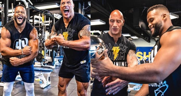 The Rock tries on Aaron Donald's Super Bowl ring during insane