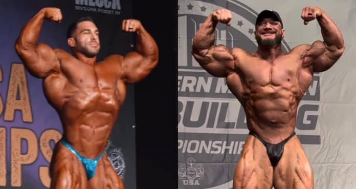 Men's Open bodybuilders Derek Lunsford and Hunter Labrada hit the stage as guest posers following the 2023 Olympia.