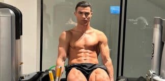 Cristiano Ronaldo shows off physique during a workout.