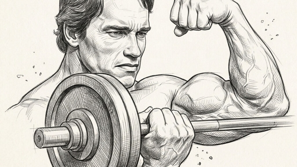 Arnold Schwarzenegger bicep curl sketch